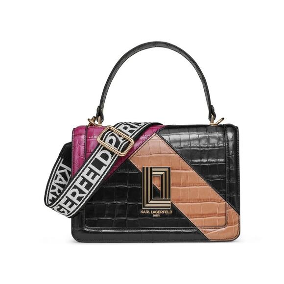 NWT - Karl Lagerfeld - Simone Croc Flap Satchel Bag - Picture 1 of 3